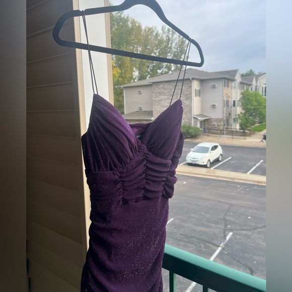 🆕 ✨ B. Darlin Purple Glitter Bodycon Mini Dress Metallic Party Dress Size 15/16 - Picture 5 of 12